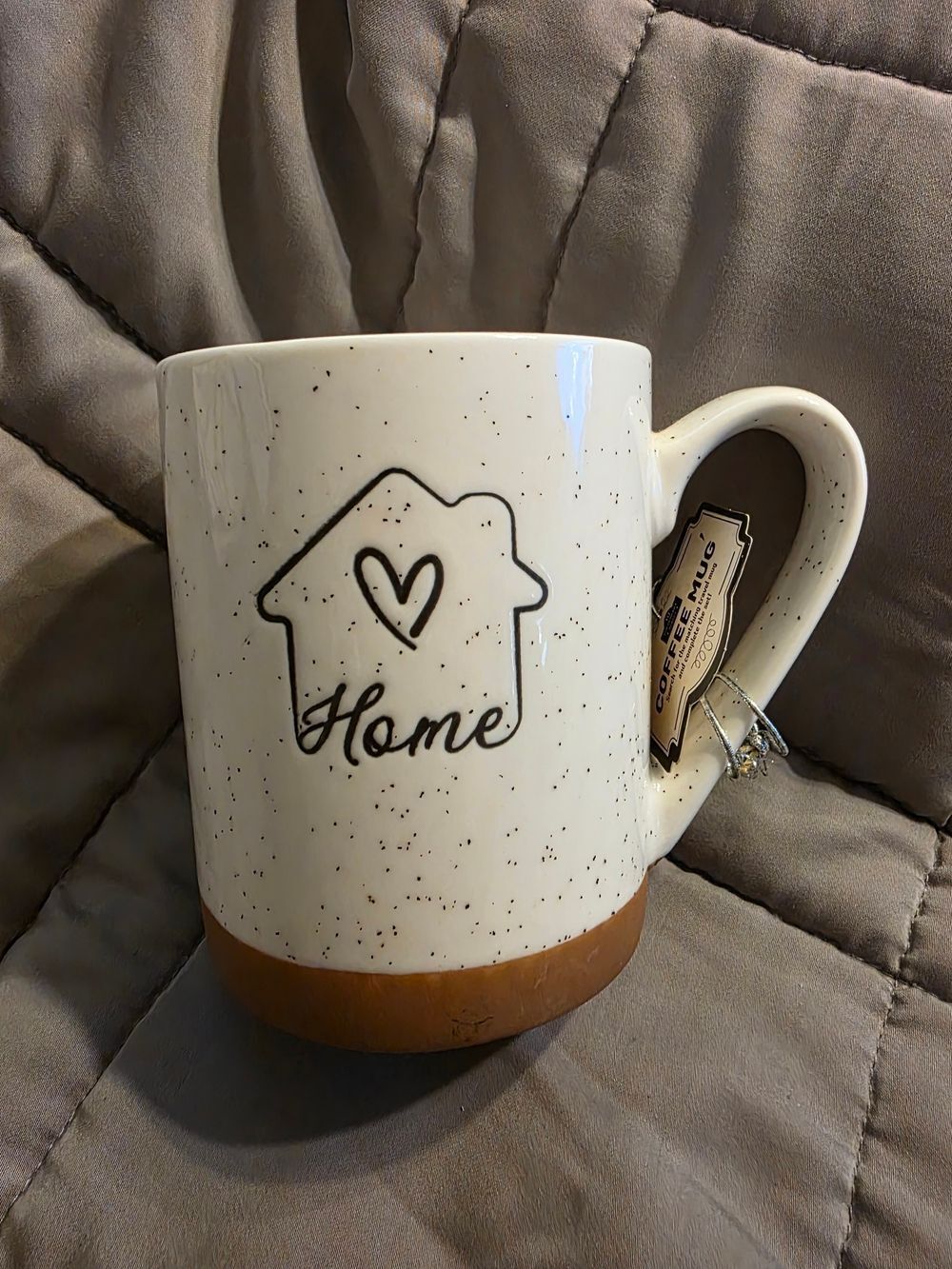 Home Speckled Ceramic Coffee Mug with Brown Accent